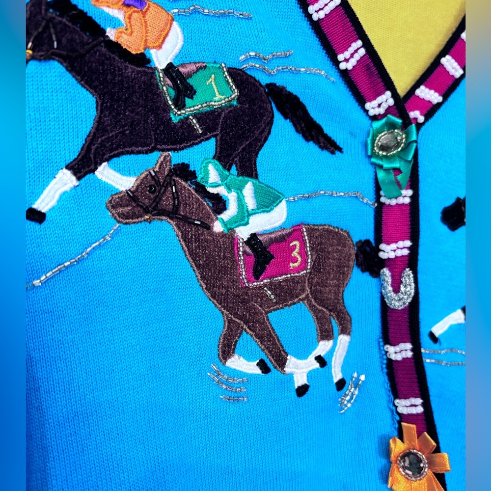 Cool Vintage Berek Horse Racing Equestrian Cardigan Sweater M Jockey Novelty - Picture 4 of 9